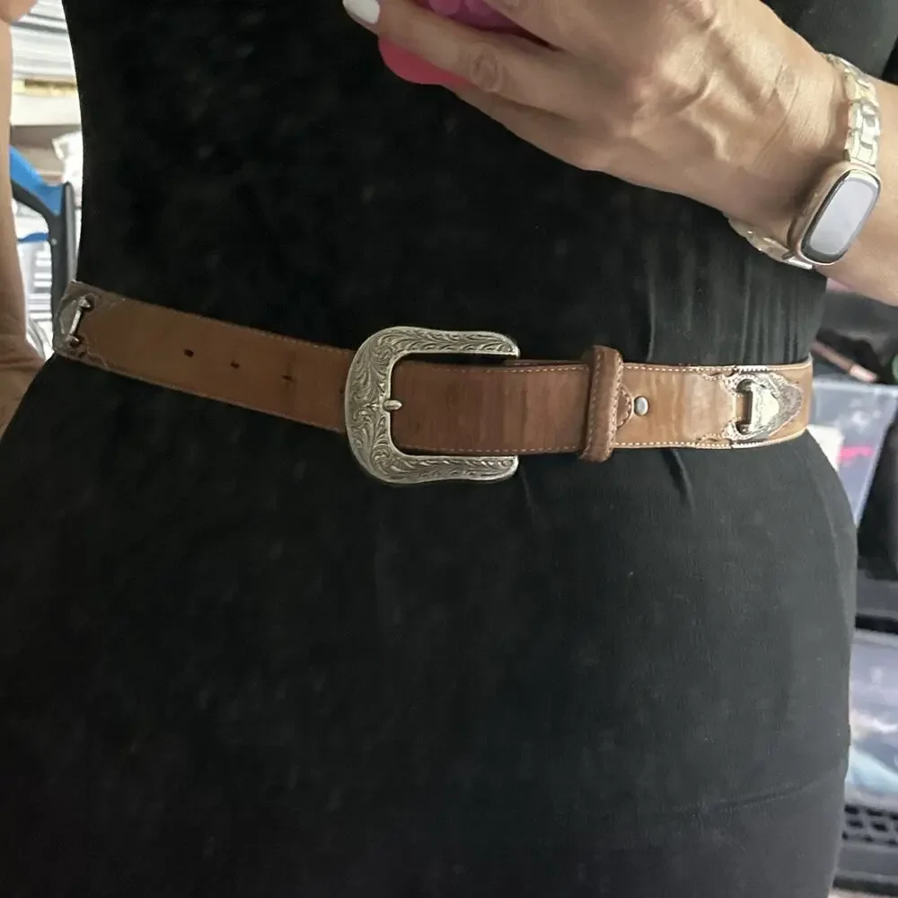 Justin Western Mens Belt Leather Concho Tan Size 40 C11414 Style Vintage